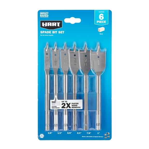 HART 6-Piece Assorted Hex Shank Spade Bit Set for Wood