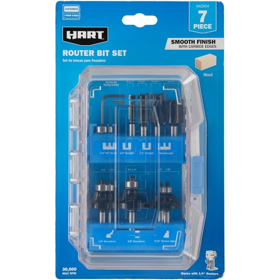 HART 7-Piece Decorative Router Bit Set with Modular Storage Case