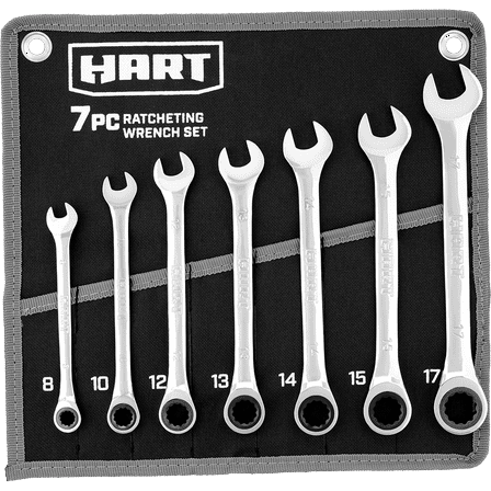 HART 7-Piece MM Ratcheting Wrench Set with Tool Pouch, Chrome Vanadium