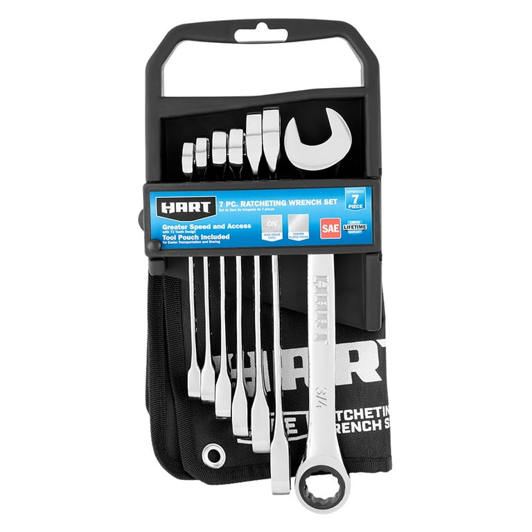 HART 7-Piece SAE Ratcheting Wrench Set with Tool Pouch, Chrome