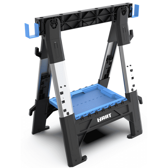 HART Folding Sawhorse with Adjustable Legs  Heavy-Duty, Portable Work Support with Adjustable Height