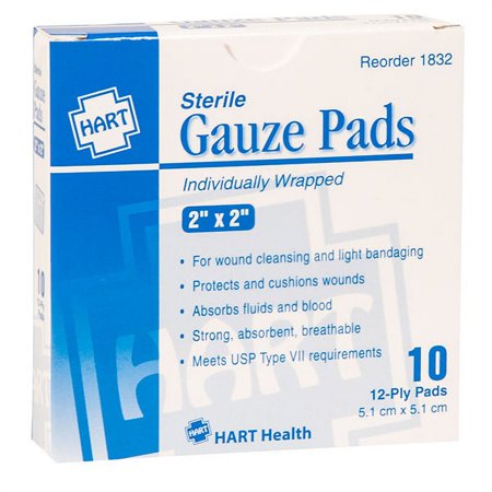 HART Health Gauze Pads, 2" x 2", 25/Box (13 Boxes)