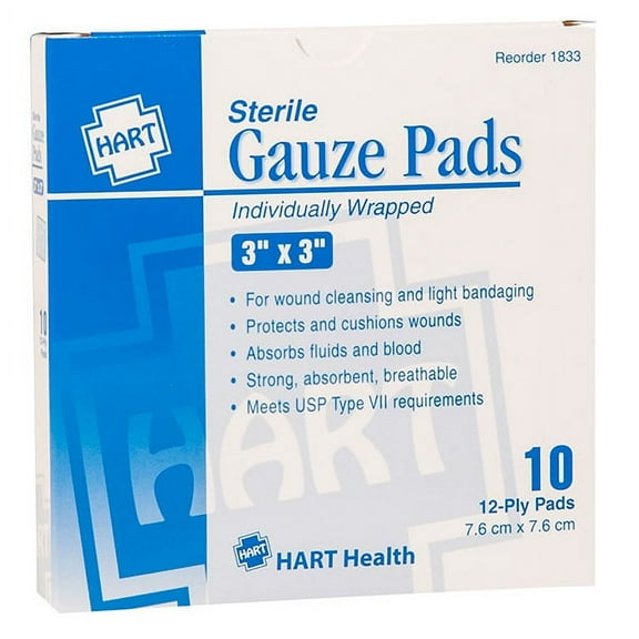 HART Health Gauze Pads, 3" x 3", 10/Box