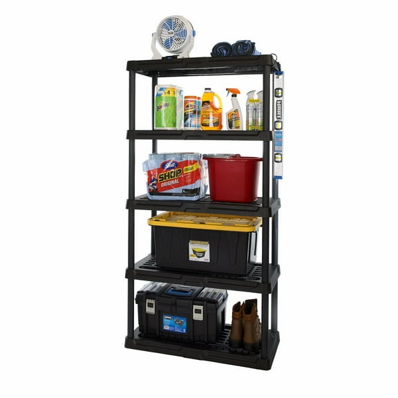 HART Heavy-Duty Plastic 36"W x 18"D x 72"H 5-Shelf Freestanding Shelves, Black