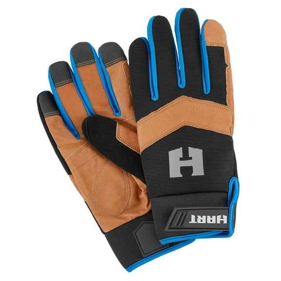 HART Leather Palm Work Gloves, 5-Finger Touchscreen Capable, Size Large Safety Workwear Gloves
