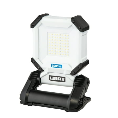 HART Rechargeable Work Light with Rotating Head and Spring-Loaded Clamp Mount, White, 2000 Lumens