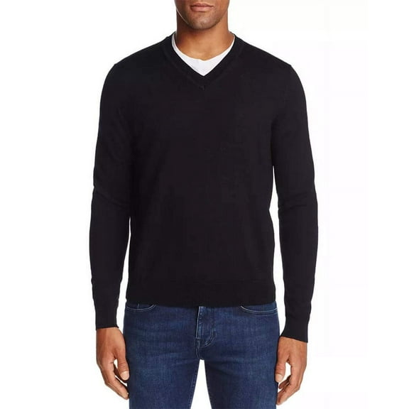 HART SCHAFFNER MARX Men's Big Tall Luxurious 100% Extra Fine Merino Wool V-Neck Sweater (Black, 2XB, XX-Large Big)