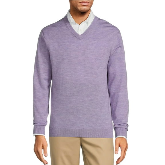 HART SCHAFFNER MARX Men's Luxurious 100% Extra Fine Merino Wool V-Neck Sweater (Light Purple, XL, X-Large)