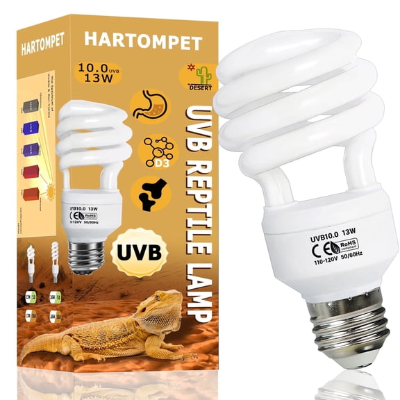HARTOMPET UVB 10.0 Reptile Light 13W, Compact Fluorescent Coil Bulb for Desert Terrariums, UVA UVB Lamp for Bearded Dragons, Tortoises,Geckos & Snakes