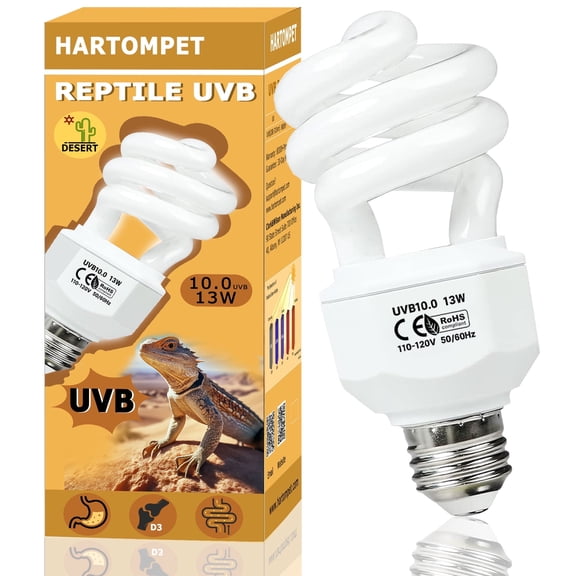 HARTOMPET UVB 10.0 Reptile Bulb 13W, Compact Fluorescent Coil Lamp for Desert Terrariums, High-Output Light for Bearded Dragons, Geckos & Tortoises