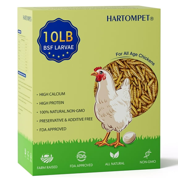 HARTOMPET 10LB Dried Black Soldier Fly Larvae,Non-GMO & Nutrient-Packed Chicken Feed,Rich in Calcium