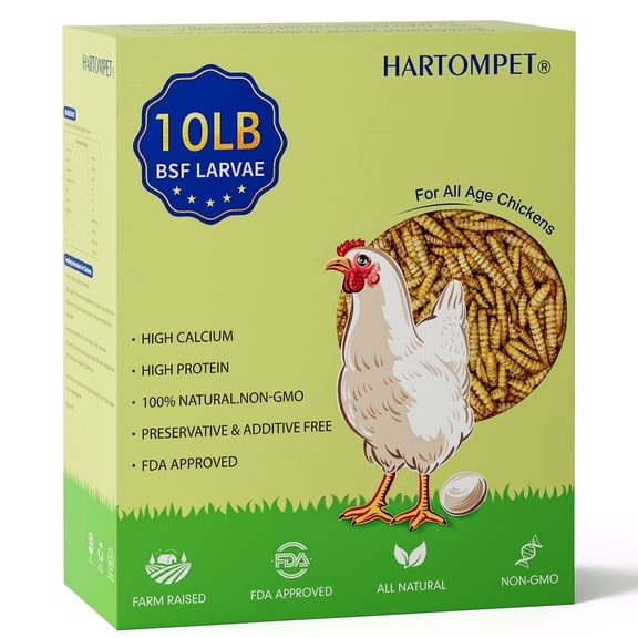 HARTOMPET 10LB Dried Black Soldier Fly Larvae,Non-GMO & Nutrient-Packed Chicken Feed,Rich in Calcium