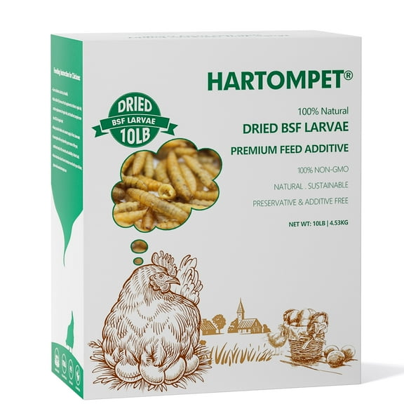 HARTOMPET 10LB Dried Black Soldier Fly Larvae, Packed with 85X Calcium, High-Protein Value to Hens