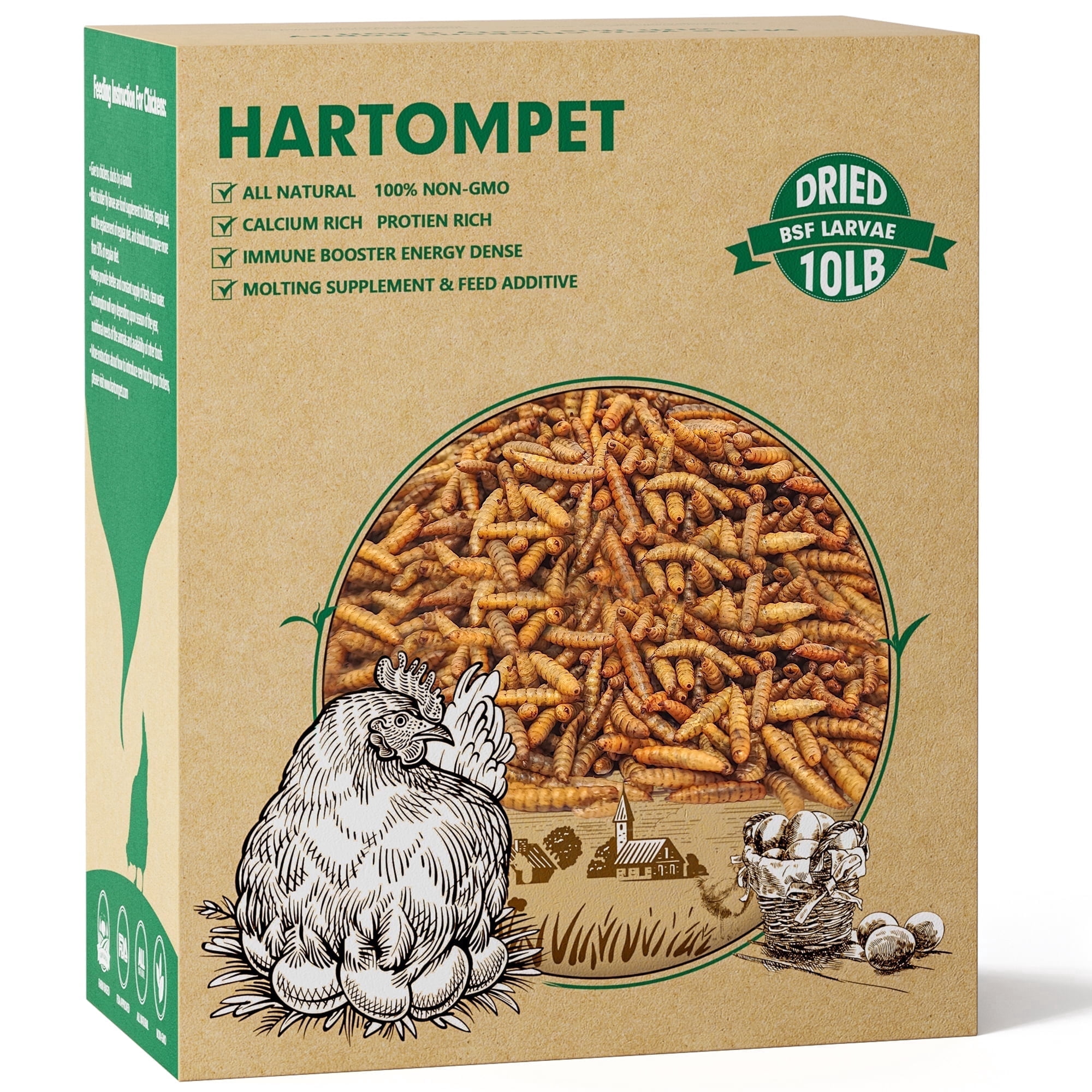 HARTOMPET 10LB Excelling Dried Black Soldier Fly Larvae-Elevating Calcium for Poultry,Premium Grade