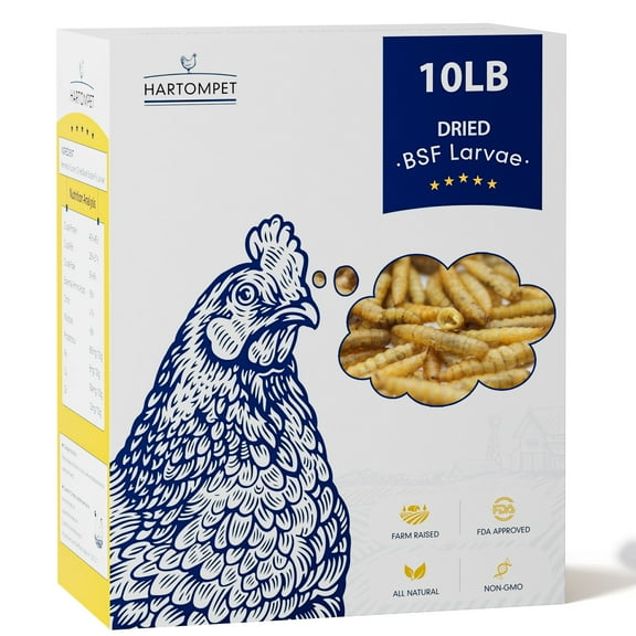 HARTOMPET 10LB Dried Black Soldier Fly Larvae – Nutrient-Rich Natural Feed for Laying Hens and Adult Poultry, 85X Calcium, Resealable Bag in Retail Box