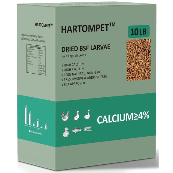 HARTOMPET 10LB Premium Dried Black Soldier Fly Larvae - 85X Calcium,Non-GMO Treat for Poultry Health