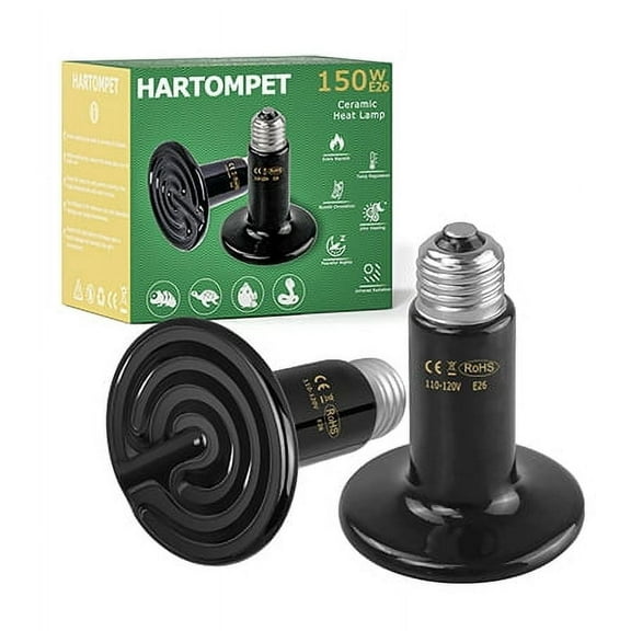 HARTOMPET 150W Ceramic Heat Emitter, Black Reptile Heat Bulb, No Light No Harm, Infrared Reptile Heat Lamp for Lizard, Amphibian, Turtle, Dog, Cat, Ideal for Terrarium, Incubating Chicken, ETL Listed