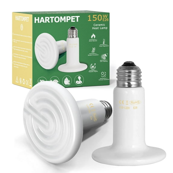 HARTOMPET 150W White Ceramic Heat Emitter - No Light Reptile Heat Lamp for Lizards, Bearded Dragon, Amphibians, Chickens, Dogs, Cats - Perfect for Aquariums and Pet Brooder Coop Heating - ETL Listed