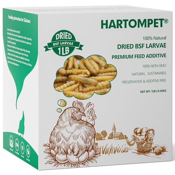 HARTOMPET 1LB Dried Black Soldier Fly Larvae, Packed with 85X Calcium, High-Protein Value to Hens