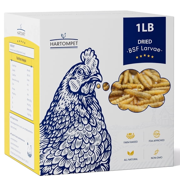 HARTOMPET 1LB Nutrient Rich Feed - Dried Black Soldier Fly Larvae, 85x Calcium Benefit Laying Hens