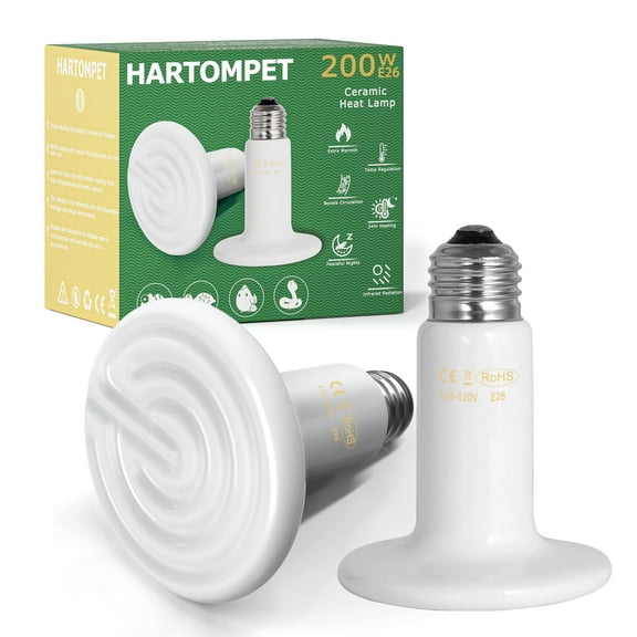HARTOMPET 200W White Ceramic Heat Emitter - No Light Reptile Heat Lamp for Lizards, Bearded Dragon, Amphibians, Chickens, Dogs, Cats - Perfect for Aquariums and Pet Brooder Coop Heating - ETL Listed