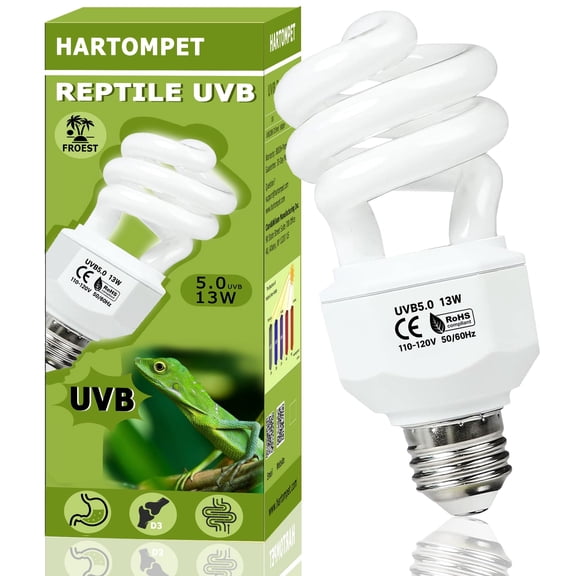 HARTOMPET 5.0 UVB Coil Reptile Bulb 13W, Compact Fluorescent Light for Tropical Terrariums, Ideal for Chameleons, Iguanas, Tree Frogs & Pythons