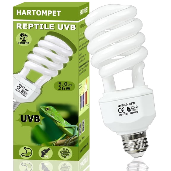 HARTOMPET 5.0 UVB Reptile Light 26W, Compact Tropical Terrarium Lamp, Coil UVB Bulb for Chameleons, Iguanas, Turtles, Rainforest Tanks & Reptile Habitat