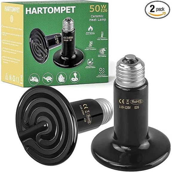 HARTOMPET 50W Ceramic Heat Emitter - No Light Reptile Heat Lamp for Amphibians, Lizards, Chickens, Turtles, Snakes - Infrared Heat Emitter Bulbs for Terrariums, Brooder Coops, and Tanks