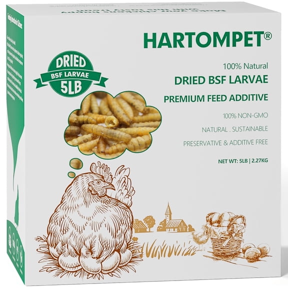 HARTOMPET 5LB Dried Black Soldier Fly Larvae,Non-GMO,85X Calcium than Mealworm,Rich Protein for Hens