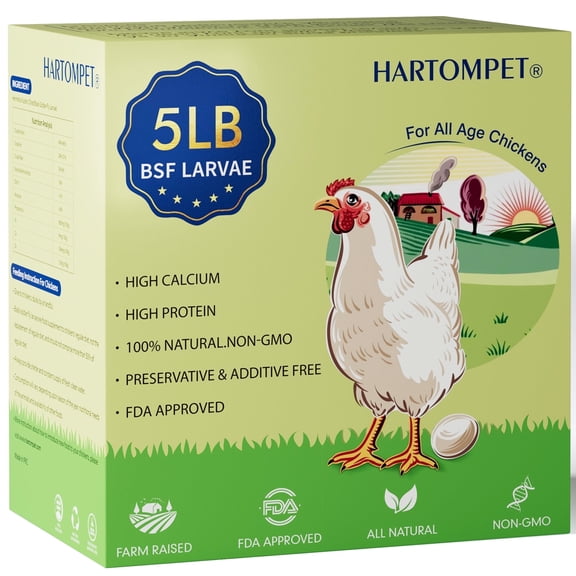 HARTOMPET 5LB Dried Black Soldier Fly Larvae, Non-GMO & Rich Calcium, Strong Hen Egg Production