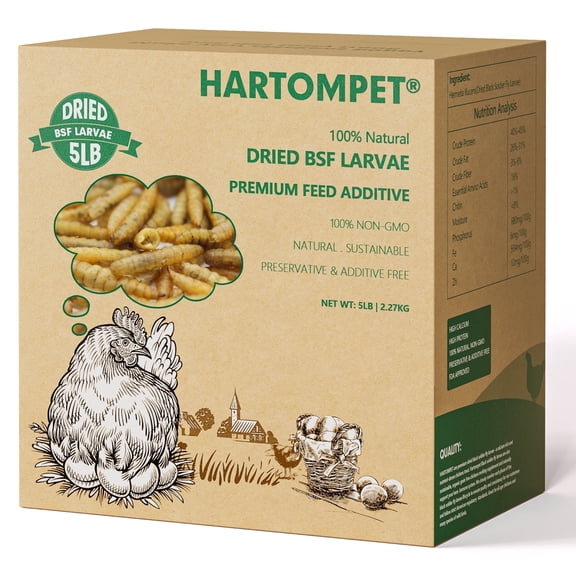 HARTOMPET 5LB Premium Dried BSF Larvae - High Calcium, High-Protein for Hens Nutrition, Top Grade