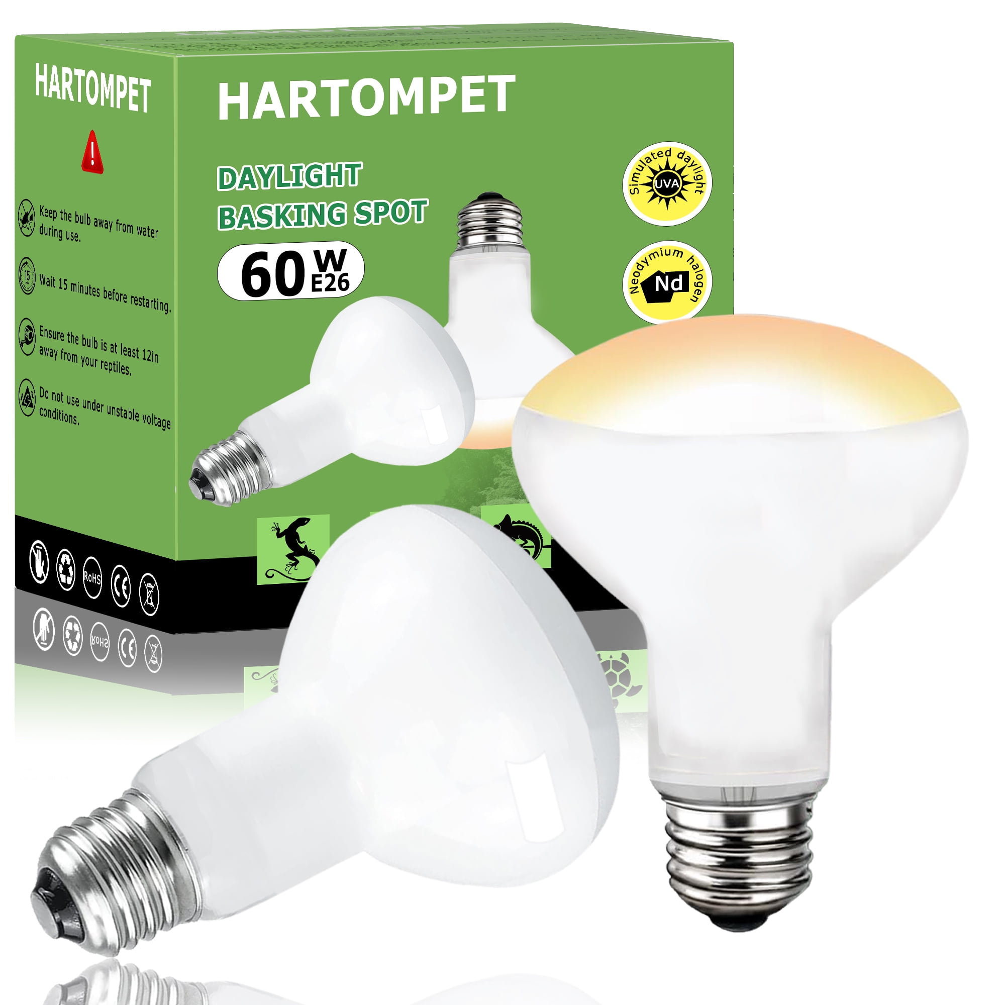 HARTOMPET 60W E26 Reptile Heat Lamp Bulbs, R63 Upgraded Daylight Heat