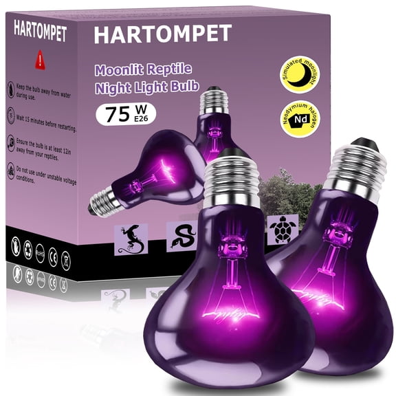 HARTOMPET 75W Reptile Night Light Bulb - Purple Basking Lamp for Lizards, Snakes, & Turtles