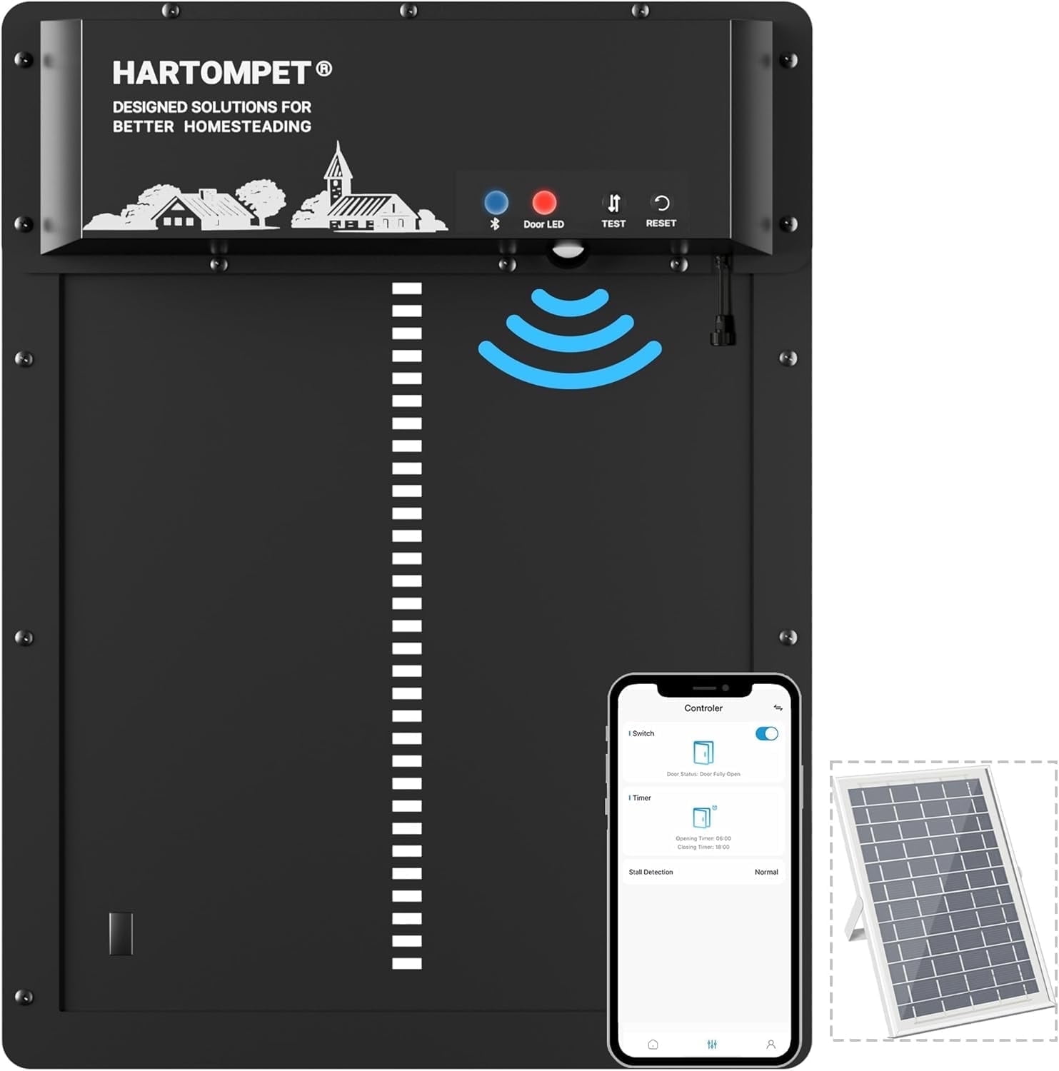 HARTOMPET Automatic Chicken Coop Door – Aluminum Weatherproof Door with Anti-Pinch Sensor, App Control, Plug & Play Installation