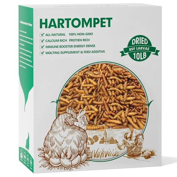 HARTOMPET 10LB Dried BSF Larvae – Non-Gmo Poultry Feed for Adult Chickens, 85X Richer in Calcium than Mealworms, Resealable Bag in Box