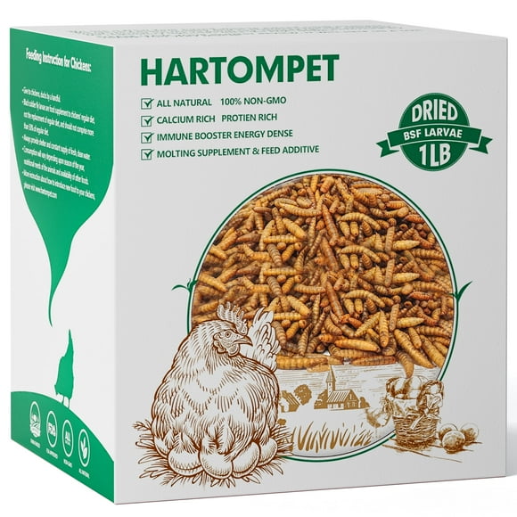 HARTOMPET Dried BSF Larvae 1LB - Non-GMO Poultry Boost,85X Richer in Calcium Than Mealworms for Hens