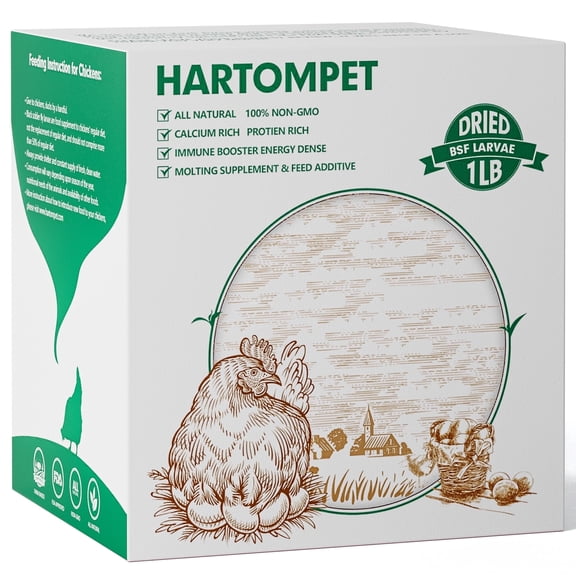 HARTOMPET 1LB Dried BSF Larvae – Non-GMO Brown Feed Supplement for Laying Hens and Adult Poultry, 85x Calcium in Resealable Bag
