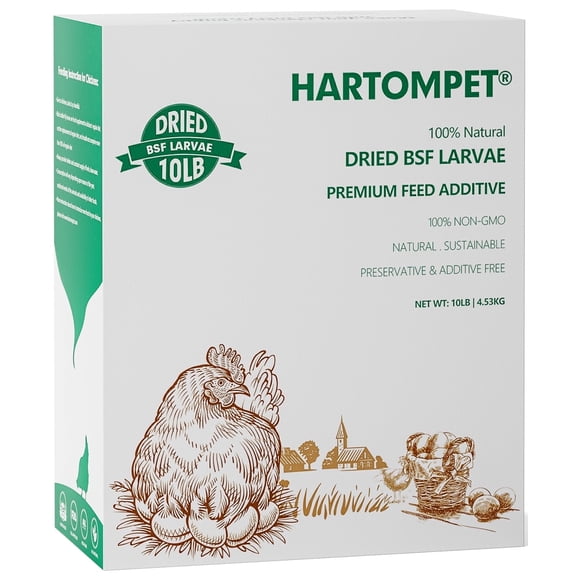 HARTOMPET 10LB Dried Black Soldier Fly Larvae – 85X Calcium High-Protein Treat for Adult Chickens and Poultry, Resealable Bag in Box