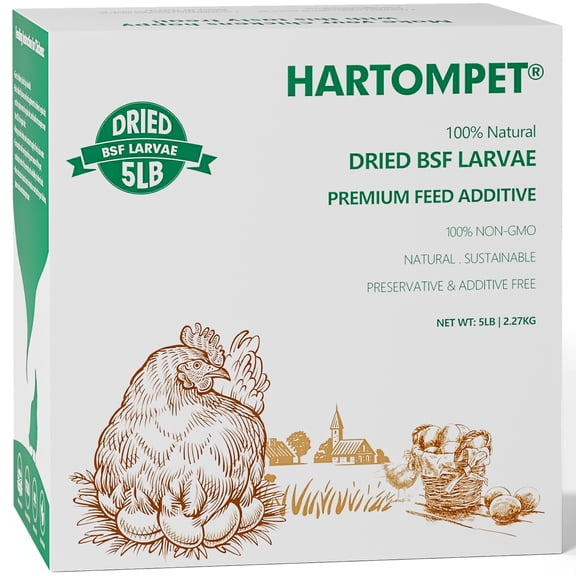 HARTOMPET Dried Black Soldier Fly Larvae, 85X Calcium Poultry Feed, High-Protein Treats for Hens 5LB