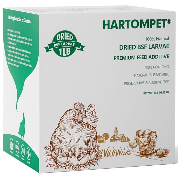 HARTOMPET Dried Black Soldier Fly Larvae, 85x Calcium Poultry Feed, High-Protein Treats for Hens 1LB