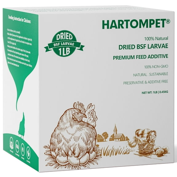 HARTOMPET Dried Black Soldier Fly Larvae, 85x Calcium Poultry Feed, High-Protein Treats for Hens 1LB