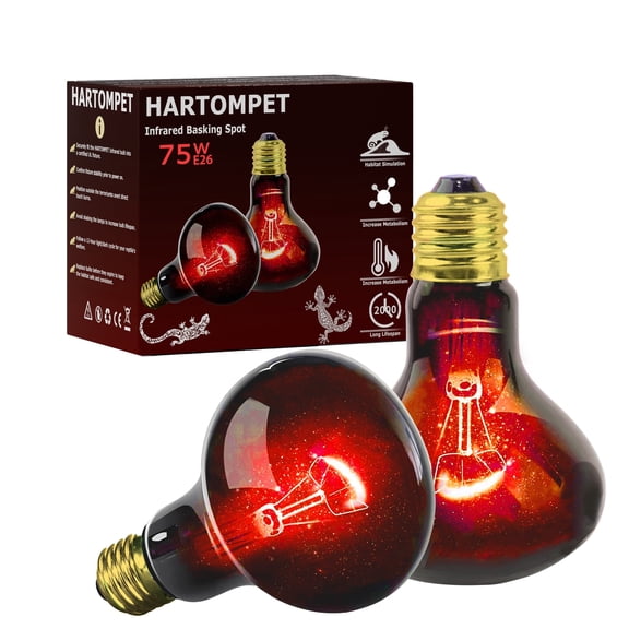 HARTOMPET Infrared Heat Lamp Bulbs 75W E26,Red Basking Spot Light Bulb Reptile Heating lamp,2 Pack