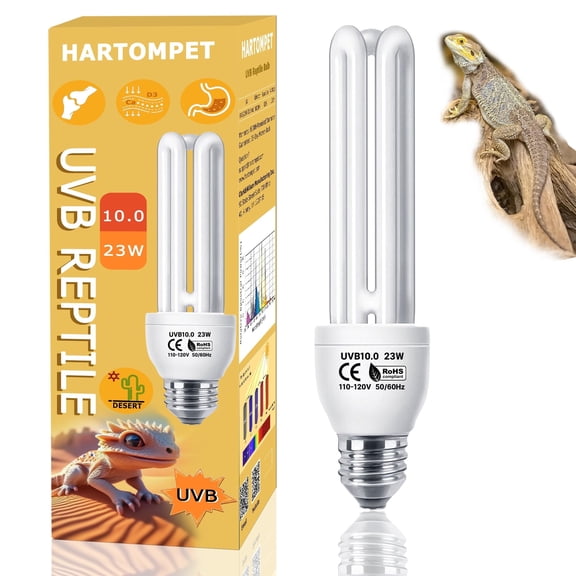 HARTOMPET Linear UVB Lamp 10.0 26W, Compact Terrarium Light,Fluorescent Reptile Lamp for Bearded Dragon, Lizard, Tortoise, Snake & Desert Reptiles