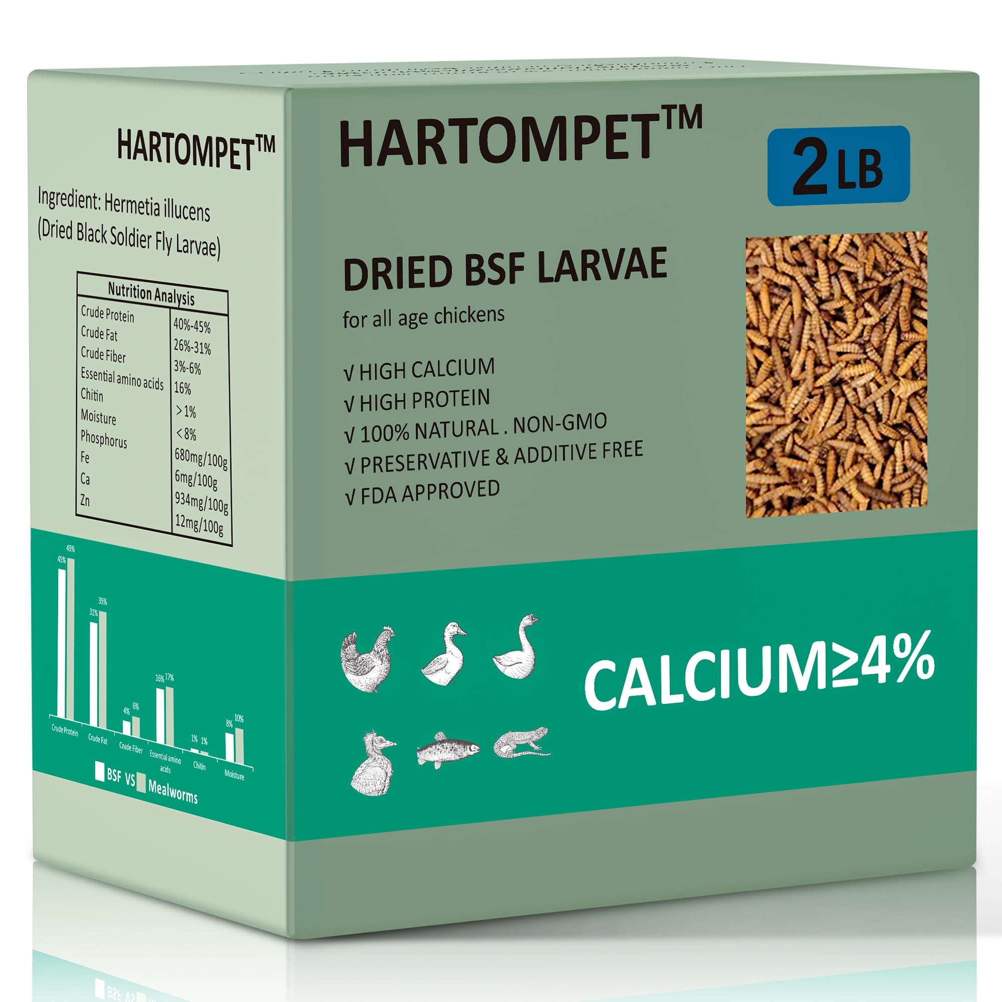 HARTOMPET Premium Dried Black Soldier Fly Larvae for Chickens 2LBS