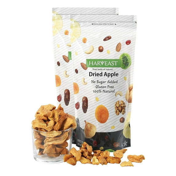 HARVEAST Dried Apple Slices | Unsulfured Gourmet Dehydrated Apples, No Sugar, Gluten Free, Kosher, Vegan, Non-GMO | Dried Sliced Apple Fruit in Resealable Bag, Delicious Healthy Snack 20 Oz 2 Pack