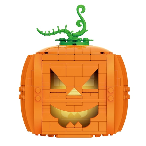 Brickcraft Brick-O-Lantern Brick Building Kit (233-Piece Set), Halloween Pumpkin Display with Choice of 3 buildable Faces & 2 Flickering Light Bricks, Fall Dcor for Ages 8+