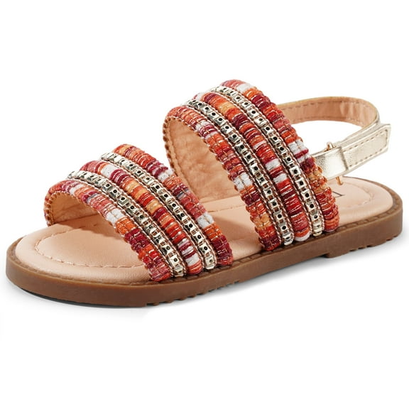 Dodow Girls Summer Sandals Flat Open-Toe Lightweight Sandals for Toddler Little Kids Size 7-13