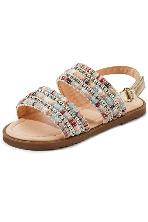 Girls Summer Sandals Flat Open-Toe Lightweight Sandals for Toddler Little Kids Size 7-13