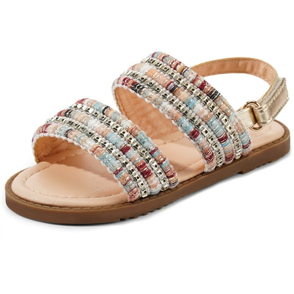 Dodow Girls Summer Sandals Flat Open-Toe Lightweight Sandals for Toddler Little Kids Size 7-13