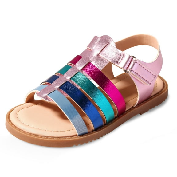 Dodow Girls Summer Sandals Flat Open-Toe Lightweight Sandals for Toddler Little Kids Size 7-13